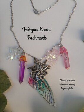Fairy Wing Moon twilight quartz necklace, ren faire fairy costume accessory gift